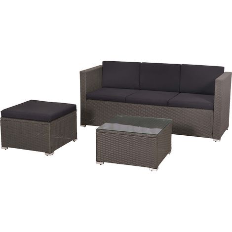 Malta Lounge Set Stahl/Kunst Bank Hocker Tisch