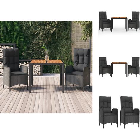 Gartenmöbel-Sets - Living 3-tlg. Garten-Essgruppe mit Kissen Schwarz Poly Rattan (1/5)