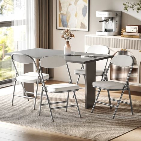 Chaise pliante blanc crème - Set 4 - Dossier rembourré & acier 120kg - Bureau/camping/confort (1/5)