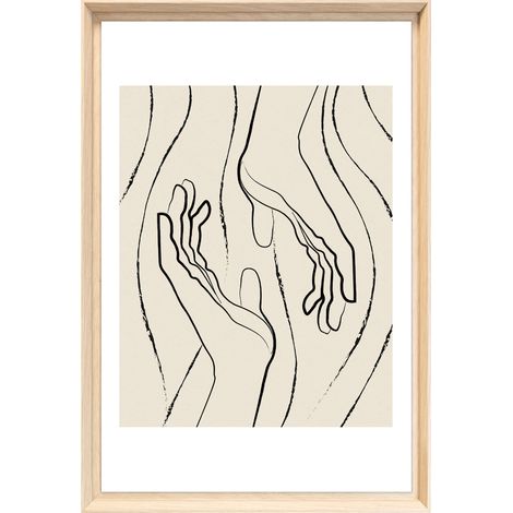 Tableau mural encadré mains line art 40x60 cm - Tableau Mural Décoratif - Image Encadrée Imprimée en HD - Impression 40x60 cm sur Fibres de Bois FSC - Finition Mate - Fabriqué en France (1/5)