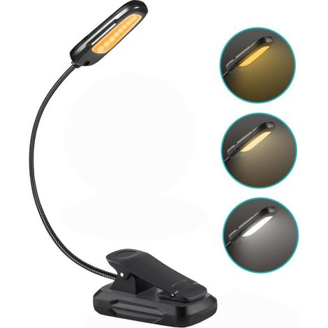 RHG Lampe de Lecture, TEAMPD 9 LEDs Liseuse Lampe Clip USB Rechargeable, 360°Cou Flexible, 3 Température de Couleur(Blanc/Chaud/Blanc Chaud), Mini Veilleuse pour Lire au Lit,Enfant,Kindle,Voyage,Campi