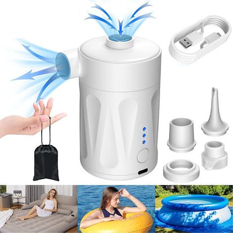 Pompa di gonfiaggio elettrica bianca, pompa ad aria a batteria, pompa a palloni ricaricabile per materassi gonfiabili, portatile (1/5)