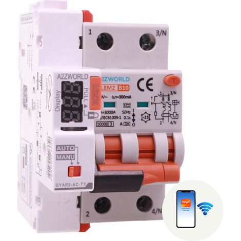 RCBO Interruttore Magnetotermico Differenziale WIFI Con Riarmo Automatico, Tipo A - SI Curva B 2P Veri 3M 6000A 300mA, AC 230V IP20 PL8M2, Disponibili 6A 10A 16A 20A 25A 32A 40A (B10A) (1/3)