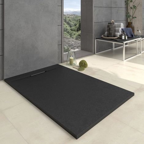 Receveur de douche 80x150 cm extra plat en résine minérale VORTEX noir (1/5)