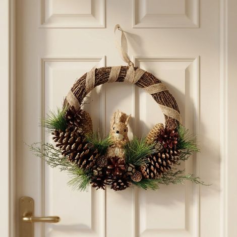 Natural Pine Cone Squirrel Half Wreath (1/2)