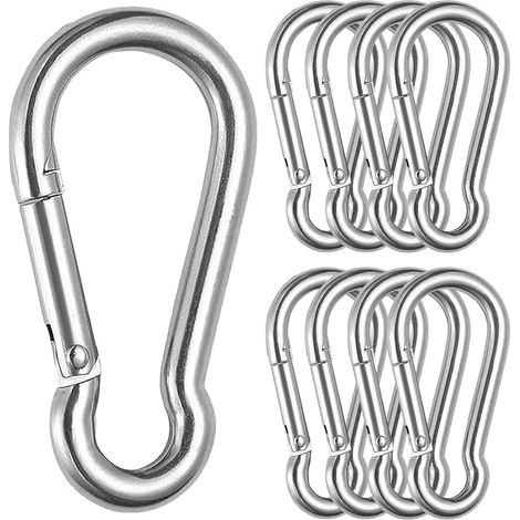 8 mosquetones M8 de acero inoxidable, mosquetones grandes Capacidad de carga máxima de 300 kg, mosquetón de sujeción resistente de 80 x 8 mm para camping, hamaca o columpio (1/5)