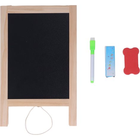 Chevalet double face tableau noir 19x30cm structure en bois poli tableau blanc magnétique avec support pliable craie (1/5)