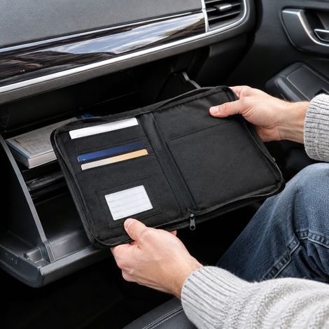 Organisateur de boîte à gants pour voiture, porte-documents avec fentes pour cartes et fenêtre d'identification pour cartes grises, assurances et (1/5)