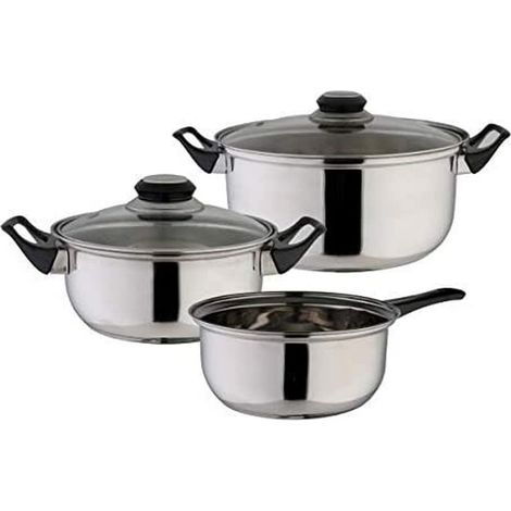 Set de casseroles compact, couvercle en verre, acier inoxydable, 5 pcs, marmite, casserole de cuisine, batterie de cuisine