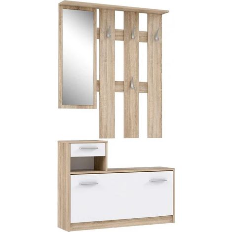 Penderie meuble à chaussures décor bois avec miroir - MARCEL (1/5)