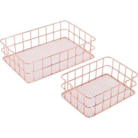 Lot de 2 paniers métalliques multifonctions rangement cosmétiques, fruits, accessoires ménagers, support de plaque, organisateur domestique. (1/5)