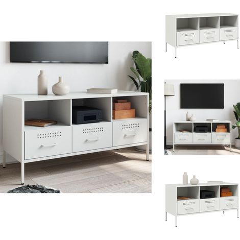 TV-Schrank Weiß 100,5x39x50,5 cm Stahl - Industriestyl - TV-Schrank - Metallregal - Aufbewahrungsschrank - Wohnzimmerschrank (1/5)
