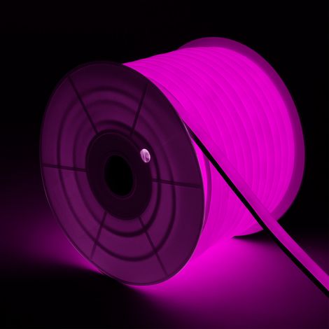 LED-Streifenrolle Neon Dimmbar 220V 50m Rosa Halbrund 180° 7.5W/m Schnitt 100cm IP67 Rosa