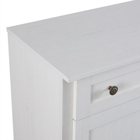 Grand buffet avec 4 portes et 2 tiroirs. Un meuble moderne parfait pour les salles à manger et les salons. Dimensions : 150 x 40 x 86 cm. Couleur : blanc antique. (1/5)
