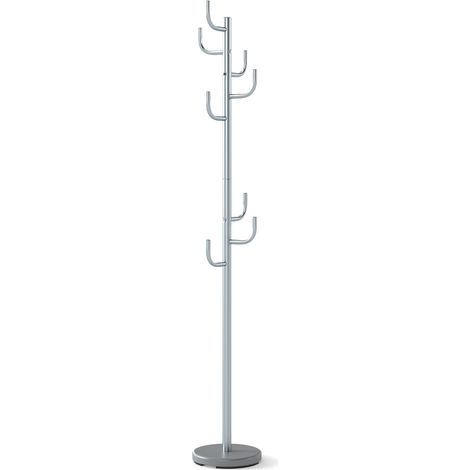 Garderobenständer, 175 cm, 8 Haken, höhenverstellbar, silber