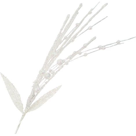 Tige de baies artificielles à paillettes, 60cm, 6 broches, avec 2 feuilles, choix de noël pour décoration de maison, centres de Table, blanc (1/5)