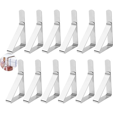 Juego de 12 pinzas para manteles de acero inoxidable Moseem para exteriores, hogar, comedor, picnic, fiestas y bodas. (1/5)