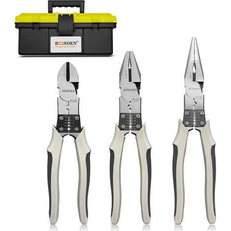 Ensembles de Pinces,3 Pièces, 203mm Pince Universelle, Coupante, 228mm à Bec Long,avec outils portatifs Étuis ceinture - 8"-9" Pliers Set (Pack of 3) (1/5)