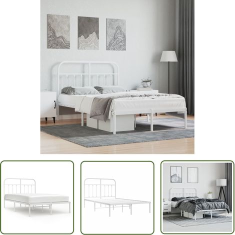 The Living Store Cadre de lit métal sans matelas et tête de lit blanc 120x190 cm - Cadre De Lit - Lit Double - Lit Metal - Lit Blanc - Meuble Chambre (1/5)