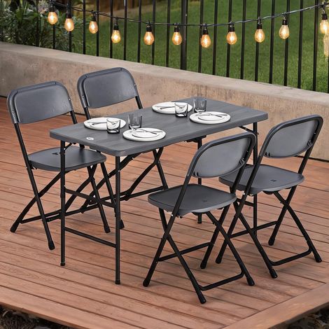Salon de jardin gris Oscuro en acero HDPE 118 x 60 x 74 cm (1/5)