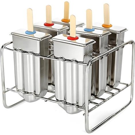 Vaschette per cubetti di ghiaccio in acciaio inox, set da 6 pezzi, per ghiaccioli, 14,5 x 13 x 10 cm, riutilizzabili. (1/5)