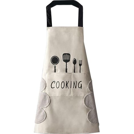Küchenschürze (weiß) für Damen mit Taschen zum Abwischen der Hände, große Tasche, Händeabwischen, wasserdicht zum Kochen und Backen (1/5)