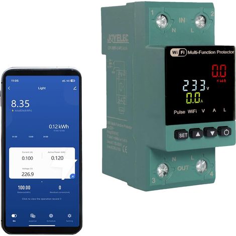 WIFI Compteur Intelligent d'Énergie Numérique Monophasé 2P 63A AC230V,Minuterie Interrupteur, Protection Contre Les Surtensions et Les sous-tensions, Mesure de puissance Voltmètre Ampèremètre (1/5)