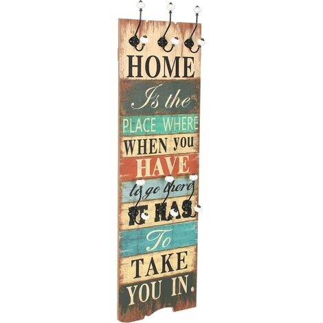 Wandgarderobe mit 6 Haken 120 x 40 cm "HOME IS"