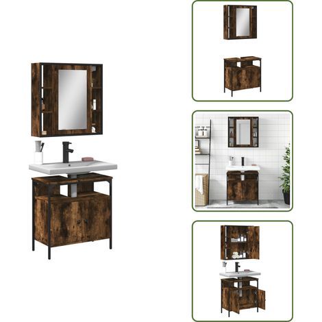 Specchio da bagno - vidaXL Set Mobili da Bagno 2 pz Rovere Fumo in Legno Multistrato - Mobile a specchio