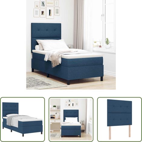 Matelas ferme-moyen - Lit à ressorts avec matelas Bleu 80 x 200 cm tissu (1/5)