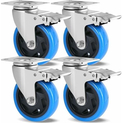 Lot de 4 Roulettes Pivotantes, Roulettes 100mm pour Meubles, Jusqu'à 600KG, Roulettes Charge Lourde avec Frein, Rotation à 360°, Roulettes Caoutchouc, sans Traces au Sol (1/4)