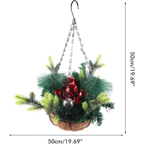 Panier suspendu de Noël artificiel décoré de pommes de pin et de guirlandes lumineuses pour les fêtes de Noël (1/5)
