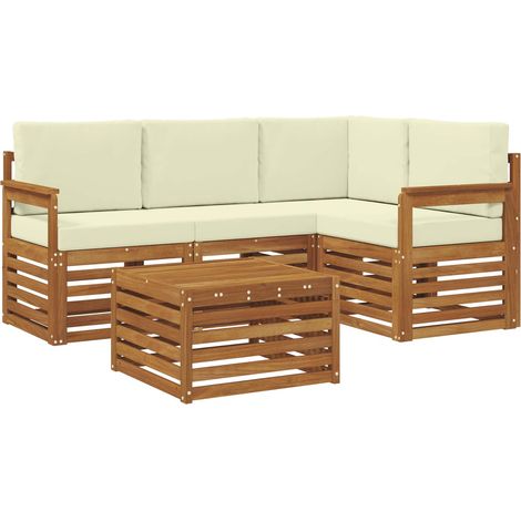 Conjunto de sofás de exterior con cojín 5 pcs Natural y Crema vidaXL (1/5)