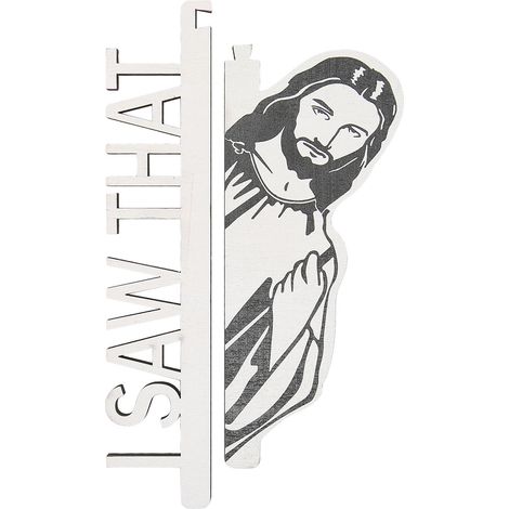 Panneau décoratif en bois "Jesus I Saw That" pour cadre de porte, surface lisse, décoration miroir chambre, noir et blanc, droit (1/5)