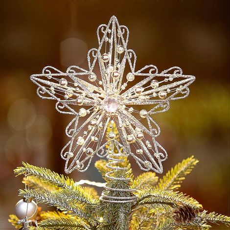 Suixing Décoration de sapin de Noël Étoile à cinq branches en fil de fer de 20 cm pour sapin de fête (1/4)