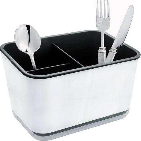 Egouttoir à Couverts , Fourchette Cuillère Organisateur Rack Avec 3 Compartiments avec Égouttoir , pour Couteau et Fourchette , Cuillère , Panier de Séchage pour évier (Noir) (1/5)