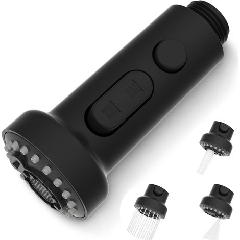 3 Modes Tête Robinet de Cuisine Remplacement, Douchette Rétractable en Acier Inoxydable Pur pour Mitigeur Universel G1/2, Pivotant à 360°, Filetage Mâle-Noir (1/5)