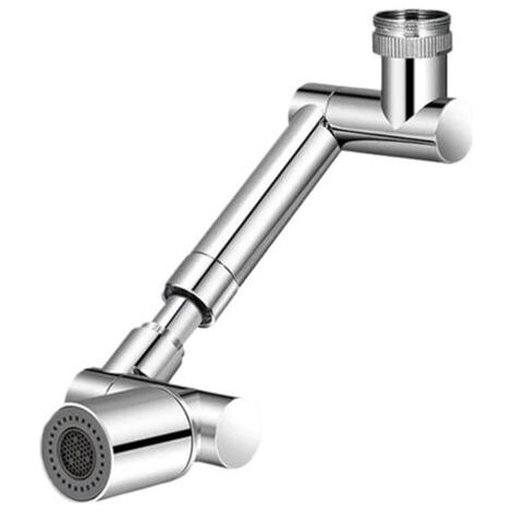 Universell ausziehbarer, um 1440° drehbarer Wasserhahnaufsatz mit drehbarem Roboterarm, Luftsprudler, Küchenspülen-Wasserhahnaufsatz, 2 Wasserflussmodi (Dual-Modes, Silber)
