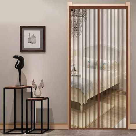 Magnetic mosquito net for doors and windows, 100x220 cm – brown – to prevent flying insects from entering. (1/5)