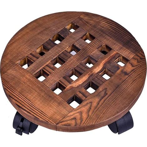 Chariot pour Plantes, 25 cm / 9,8 pouces Supports de Pots à Roulettes, Support en Pot pour Plantes, Carbonisé, Résistant à la Corrosion, Etanche, pour Jardin Intérieur Extérieur (Marron) (1/5)