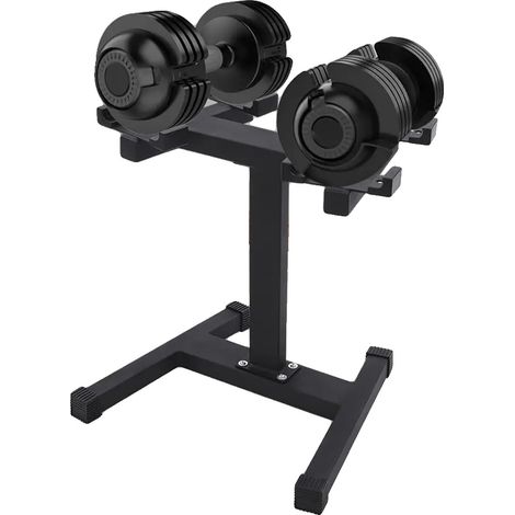 Soporte para pesas, estructura de acero, altura 67 cm, ancho 65 cm, capacidad de carga 136 kg, para mancuernas ajustables. (1/5)