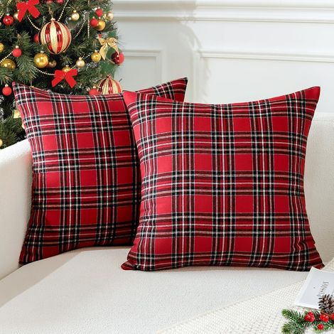 (Lot de 2,50 x 50 cm,Rouge) Housses de Coussin Décoratives de Noël à Motif Tartan écossais Classique et Rustique pour Décoration de Sofa Canapé (1/5)