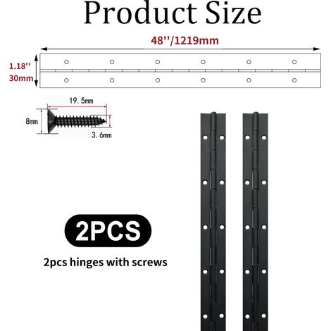 (2 pièces 48 po x 30 mm x 1,2 mm) 2 charnières piano continues pour porte d'armoire, boîte en bois, meuble, placard, usage marin (1/5)