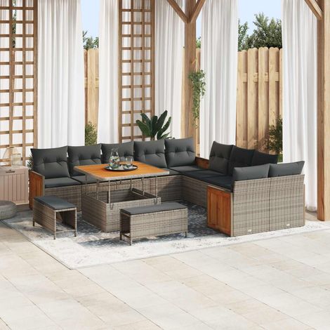 Ensemble Canapé de Jardin 13 Pièces en Poly Rotin et Acier avec Rangement Coussins Gris - PANGIVO (1/5)