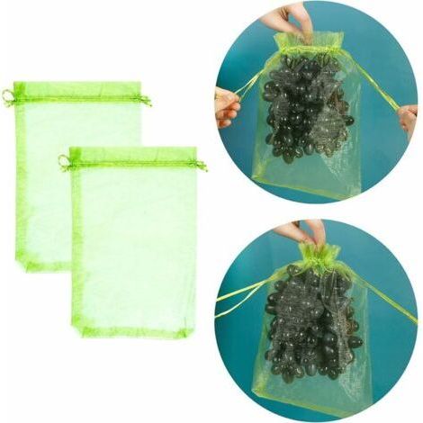100 pièces Sac de protection de Grappes de Raisin, taille: 30 x 20 cm, couleur: vert, avec cordon, donne protection totale contre les guêpes, les oiseaux, Matériau: Organza (1/4)