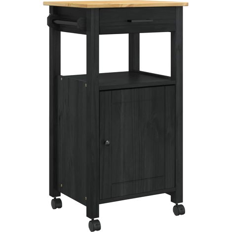 Carro de Cocina Negro 88,5 x 40 x 48 cm Madera de Pino Macizo vidaXL