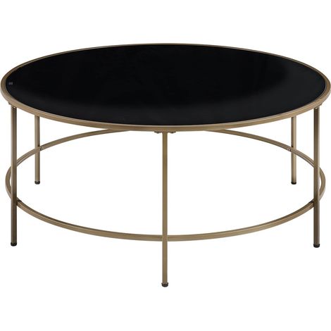 Mesa de centro con tablero de cristal negro marco de metal dorado redondo 88 cm diseño glamour moderno Florence (1/5)