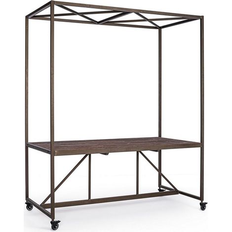 Tavolo espositore con tetto, struttura in acciaio, piano in legno, ruote in gomma -300 x 210h (1/4)