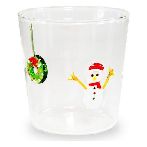Bicchiere in Vetro Borosilicato con Decorazione Pupazzo di Neve 250 ml Trasparente Wd Lifestyle