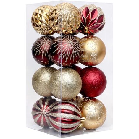 Lot de 16 Boules de Noel Décorations pour Arbres de Noël Boules Sapin de Noel en Or Rouge, adaptées à l'intérieur et à l'extérieur (1/5)